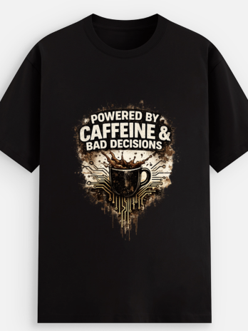 Powered by Caffeine & Bad Decisions Coffee Graphic T-Shirt | Black | Swag Layer